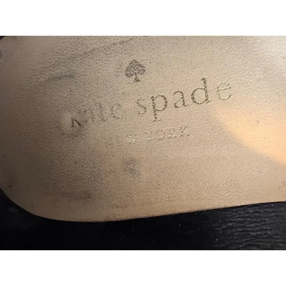 Kate Spade Karisa black leather chunky sole loafer flower & gold tone S 8.5